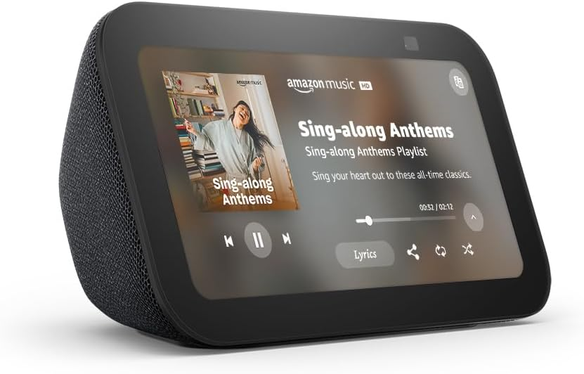 Echo Show 5 smart display playing music with on-screen controls